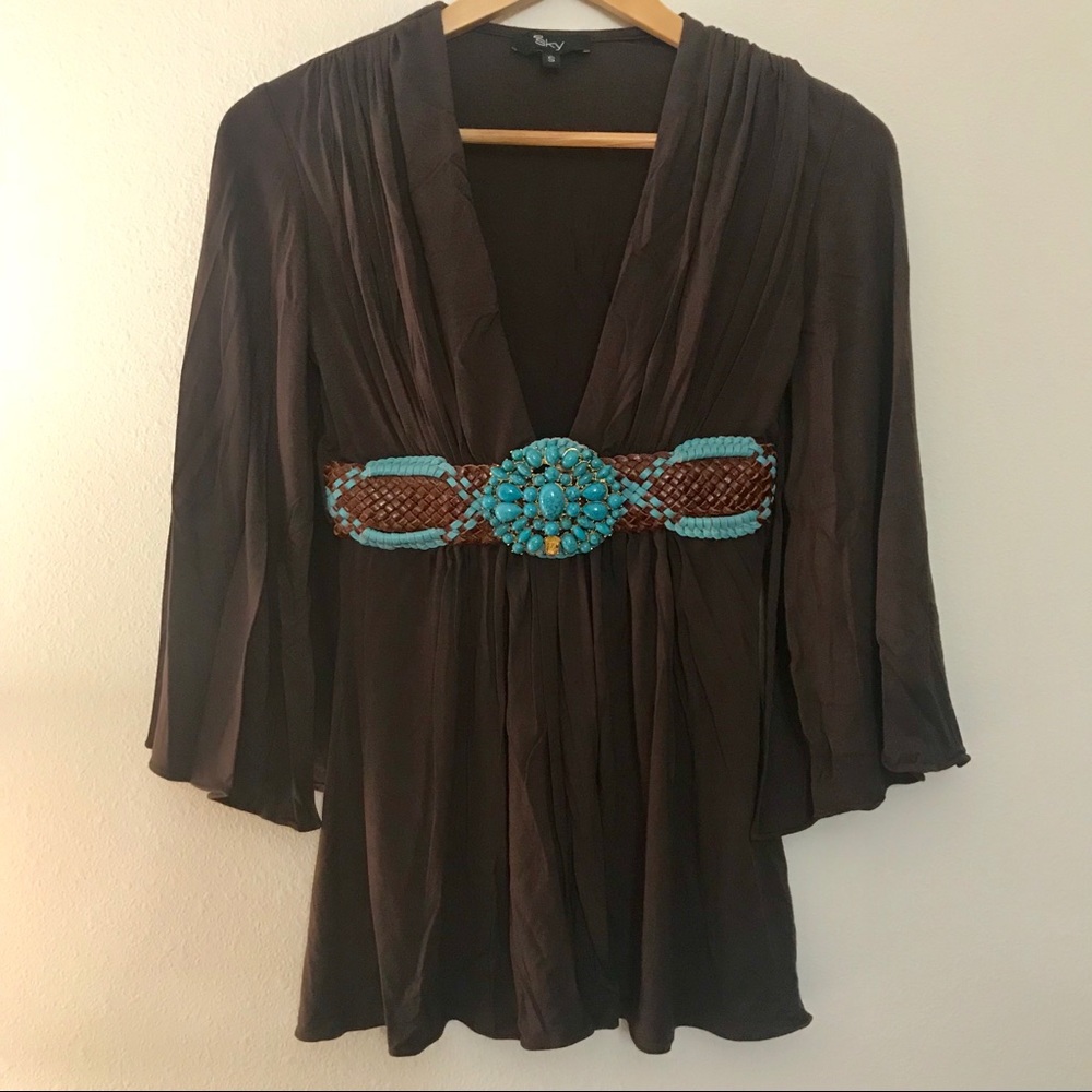 NEW Sky Plunging V-Neck Turquoise Stone Blouse